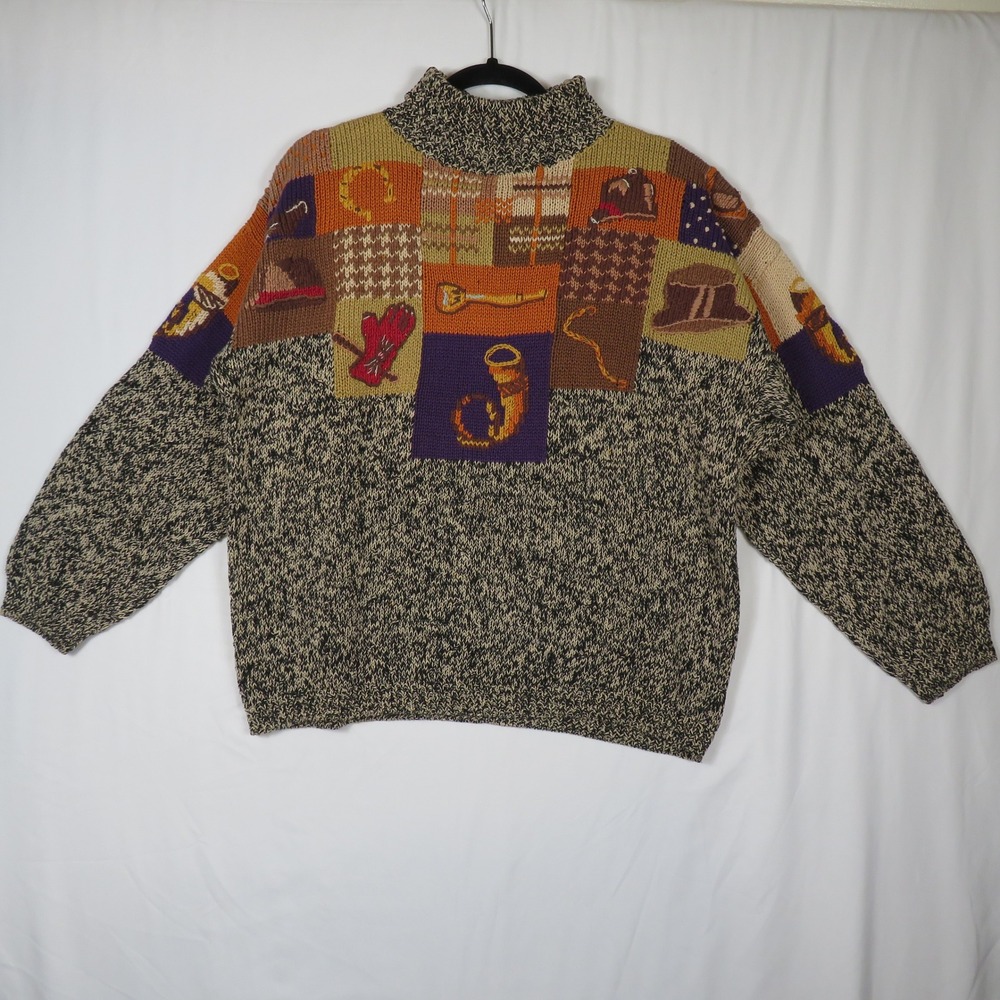 Roberta Frost Hand-Knitted Cotton Patchwork Sweater Western Cowboycore Large